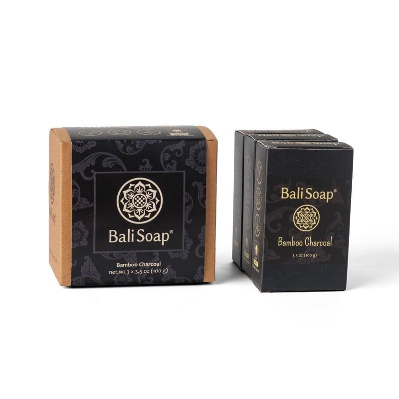 Bali Soap صابون بالي - صابون طبيعي بالفحم البامبو للرجال والنساء - نباتي، مصنوع يدويًا، مقشر - 3 عبوات، 3.5 أونصة لكل منها - Image 2